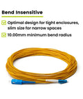 Rock Solid Plug And Play LC To SC OS2 Singlemode Fiber Patch Cable 7 Meters Yellow Simplex 9 By 125 Um Riser Rated OFNR, bend insensitive design.