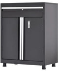 Premium Black Steel Storage Cabinet With Locking Top Drawer And Adjustable Shelf Real Deal For Garage Tools And Workshop Gear Built Tough To Hold 200 Lb Of Heavy Equipment No Sweat, front view.
