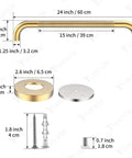 4 Pack 24 Inch Shower Grab Bar Brushed Gold 304 Stainless Steel Heavy Duty Rock Solid Bath Bar 500lb Capacity dimensions and components.
