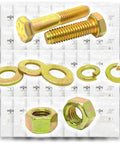 Grade 8 Hex Cap Screws Nuts Flat Washers And Lock Washers Assortment Kit With 4022 Pieces For Home Garage DIY Projects One Quarter Inch To Five Eighths Inch Zinc Yellow SAE Heavy Duty Hardware Kit