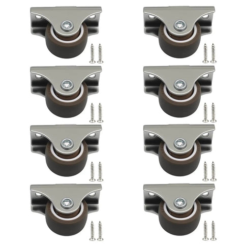 Eight Pack Mini Fixed Caster Wheels, 1 Inch Low Profile TPE Rubber Casters With Screws For Furniture and DIY Projects