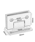 Top Shelf 90 Degree Stainless Steel Frameless Shower Hinges Heavy Duty Built Tough Bathroom Door Hardware Rock Solid Pivot Support For Thick Tempered Glass Panels dimensions sketch with size indicators.