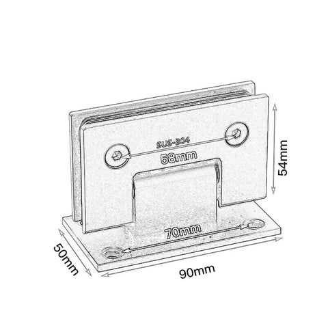 Top Shelf 90 Degree Stainless Steel Frameless Shower Hinges Heavy Duty Built Tough Bathroom Door Hardware Rock Solid Pivot Support For Thick Tempered Glass Panels dimensions sketch with size indicators.
