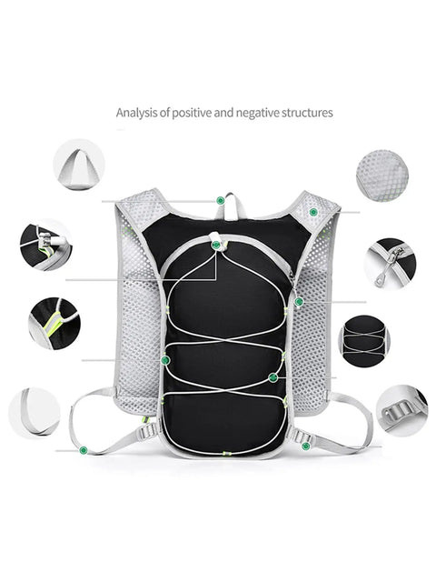 Hydration Vest With Water Bladder Backpack For Men Running Hiking Cycling Gear Tank Top Reflective Safety Strips Lightweight Vest Black One Size Ultralight Adjustable Straps detailed view