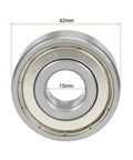 Tough As Nails Double Shielded Deep Groove Ball Bearings 15mm X 42mm X 13mm Chromium Steel Chrome Alloy ABEC P0 Precision front view.