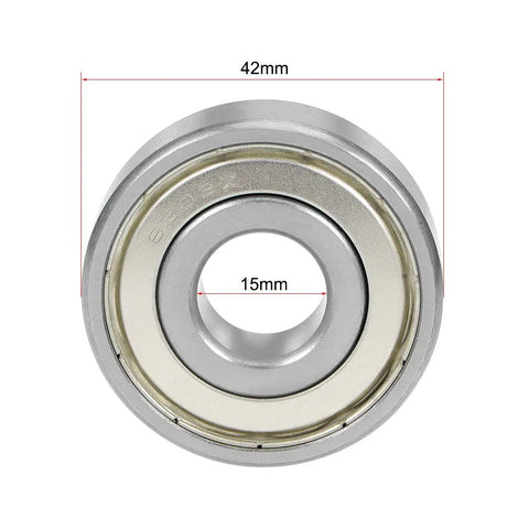 Tough As Nails Double Shielded Deep Groove Ball Bearings 15mm X 42mm X 13mm Chromium Steel Chrome Alloy ABEC P0 Precision front view.