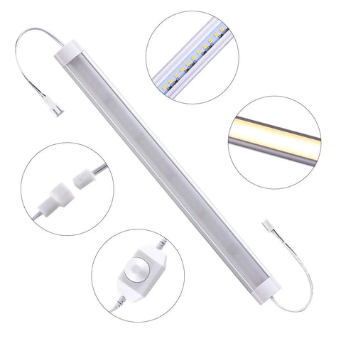 Under Cabinet LED Lights Kit 8 Pack 11 Inch Linkable Dimmable 6000K Cold White Plug In Or Hardwired showing connections and dimmer