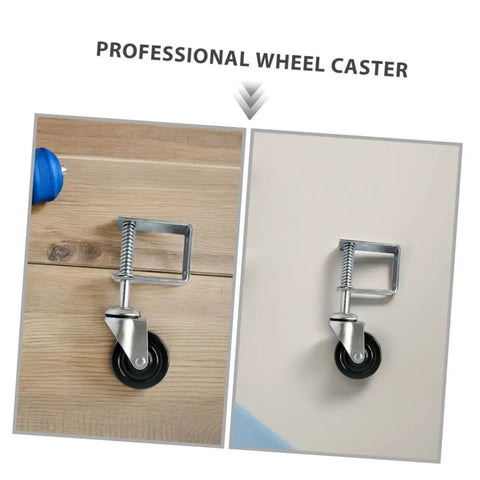 Badass 4 Inch Rubber Gate Wheel Caster Featuring An Adjustable Spring Bracket on a wooden and smooth surface.