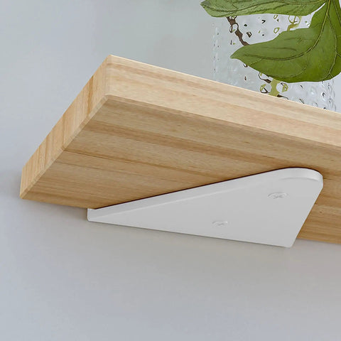 Built Tough Hidden Shelf Brackets For Floating Walls, Heavy Duty Triangle Support, white steel bracket under wood shelf.