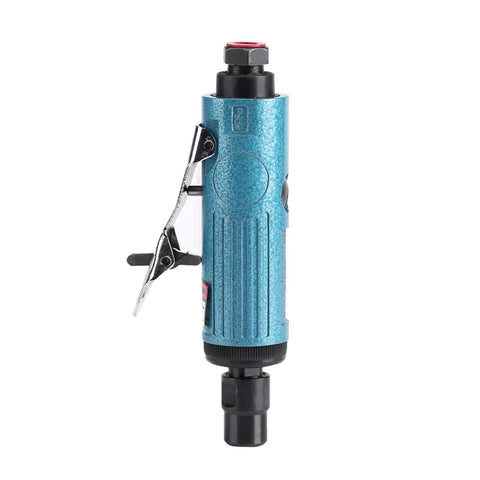 Slick Compact Air Pneumatic Angle Grinder For Fast Cut Through Metal And Rust With No Fuss Handling And Smooth Quiet Grinding Action For Any Pro Shop Or Garage In Metallic Blue, side view.