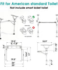 Rock Solid Foldable Toilet Safety Rail For Seniors Crafted From Heavy Duty Aluminum Reinforced With Tough As Nails Carbon Frame Holding Five Hundred Pounds Smooth Bathroom Assist dimensions and fit chart for standard toilets.