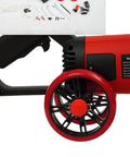 Heavy Duty Electric Concrete Cutter With 13 Inch Diamond Blade And Rolling Stand 4000W showing red wheels and handle for maneuverability.