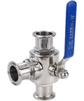 Badass Stainless Steel Sanitary Ball Valve With PTFE Lining And Locking Handle For Heavy Duty Fluid Control and Rock Solid Leak Proof Shutoff showcasing blue handle and smooth finish.