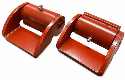 Rugged 3.5 Inch Heavy Duty Roller Cage Hinges With Grease Zerk Fitting Tamper Proof 1000 Lbs Per Pair Set Of 2 Steel Hinges for gates and doors, showing the red steel design.