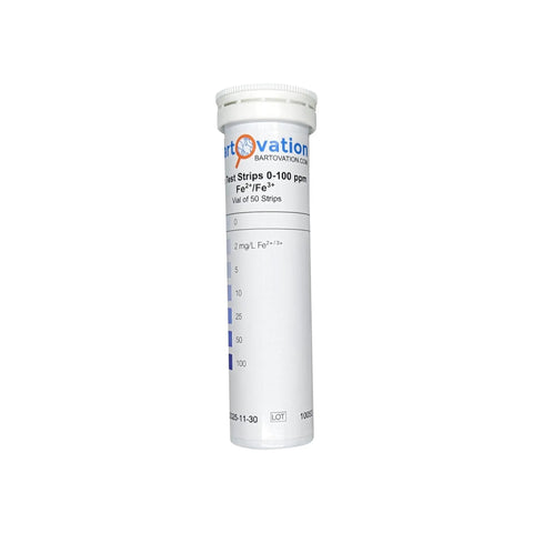 Score These Legit Iron Test Strips For Straight Up Water Checks Ditching Clunky Kits Covers Dissolved Iron Zero To One Hundred Ppm Fe2 And Fe3 In A Tight Fifty Pack Bag Ready For Action, showing a tube of 50 test strips.