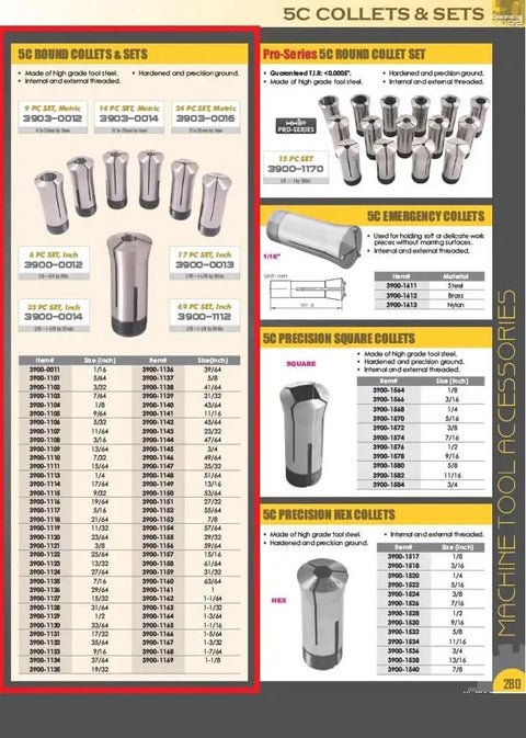 5C Round Collet 29/32 Inch High Grade Tool Steel Hardened And Precision Ground With Internal And External Threads display