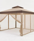 10x10 Outdoor Gazebo With Netting And Sun Shade Canopy For Patio And Backyard, Sturdy Metal Frame, UV Block 90 Percent