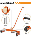 Detailed view of Heavy Duty Car Wheel Dolly With 330 Lb Capacity Smooth Rolling Tire Cart features including handle and rollers.