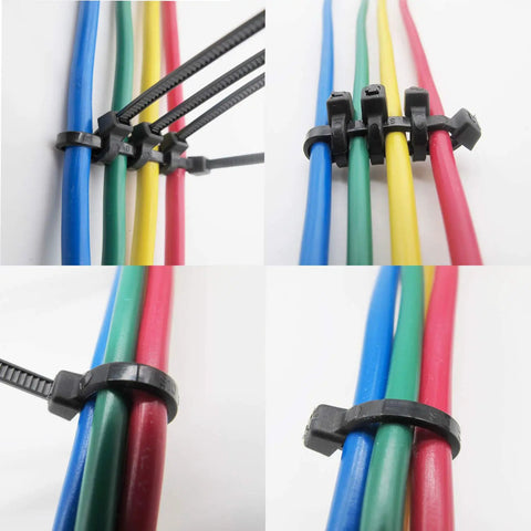 Heavy Duty Black Zip Ties 6 Inch 40 Lb Tensile Nylon Cable Ties, UV Resistant and Outdoor Ready, securing colored cables.