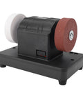 Heavy Duty 3 Inch Mini Bench Grinder Built For The Daily Grind Boasting A Beefy All Copper Motor With Smooth Variable Speed Tuned From 2000 To 6000 RPM Fully Cordless Setup, side view showing dual grinding wheels and compact design.