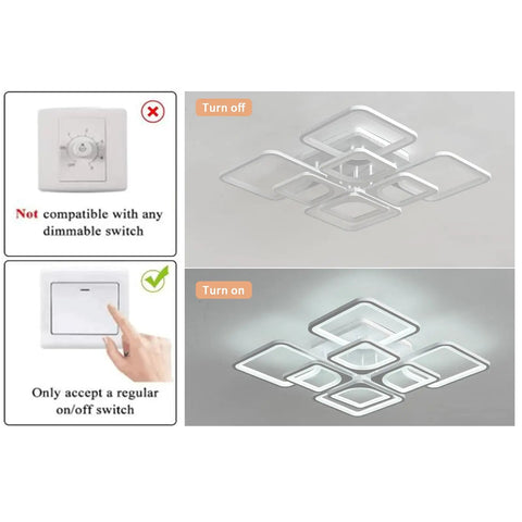 Square LED Ceiling Light For Living Room And Bedroom 96W Cool White 6000K 23.6 Inch Flush Mount Fixture Energy Saving Non Dimmable