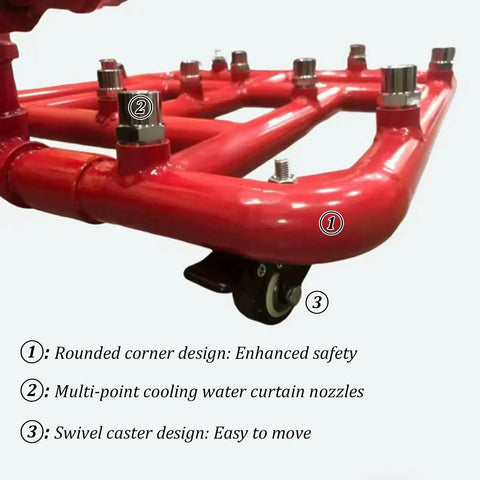 Image of Top Shelf Vehicle Chassis Cooler For Electric Rides With Slick Multi Spray Nozzles, featuring red design and swiveling casters.