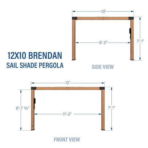 Brendan 12 By 10 Modern Cedar Wood Pergola Kit With Heavy Duty Sun Shade Sail Screen Canopy PowerPort And Wicked 100 MPH Wind Rating For Outdoor Patio Garden Deck And Entertaining