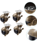 Heavy Duty Vintage Brass Retractable Caster Wheels 4 Pack with black ball and locking mechanism for furniture mobility.