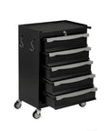 Heavy Duty Rolling Tool Chest With Locking Drawers And Ironclad Keyed Security, Black tool storage cart with 5 smooth drawers.