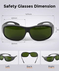 Top Notch Fiber Laser Safety Goggles For 1064Nm Eye Protection and Laser Engraving Gear dimensions shown from multiple angles.