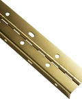 Heavy Duty Brass Plated Partial Wrap Slotted Piano Hinge Built Like A Truck For Doors And Lids Screw Straight Into Face For Maximum Hold No Sweat Install Perfect For Plywood Sheets And 48 Inch Cabinet Frames Full Span Pivot, close-up view.