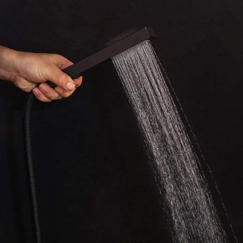 Handheld brass shower sprayer from Badass Matte Black Ceiling Mount Shower System With Digital Display Mixer Tap and Ultra Thin Rainfall Head.
