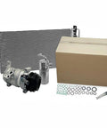 Heavy Duty AC Compressor And Component Kit Direct Replacement For GMC Envoy And Chevy Trailblazer Ext 2003 To 2005 4.2 L6 parts including condenser, compressor, and hoses.