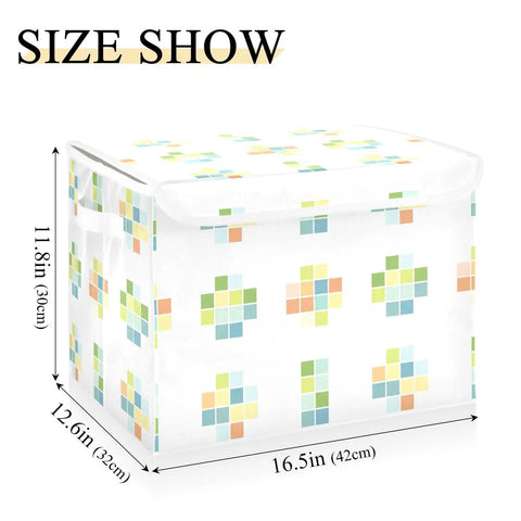 Stackable Storage Bins With Lids, 16.5 By 12.6 By 11.8 Inch Foldable Closet Organizers in colorful design.