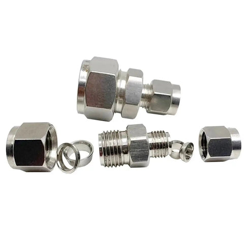 Heavy Duty Stainless Steel Compression Union Fitting 1/16 To 1 Inch Tube OD 316L Equal Coupler With UNF Nut Lock 6000 PSI