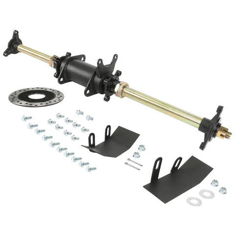 28 Inch Rear Axle Kit With Swingarm Frame Bracket, Brake Disc, 3 Stud Wheel Hubs, 420 Chain And 37T Sprocket, 132L Quick Hand Brake Assembly For 110cc 125cc 150cc ATVs Quad Go Karts Buggy 4 Wheelers