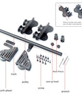 Heavy Duty Round Tube Sliding Barn Door Hardware Kit With Slick Floor Roller Wheels And Stress Free Track System For Effortless Closet And Loft Upgrades, includes track, pulleys, screws.