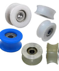 Top Shelf Automatic Sliding Glass Door Rollers Crafted From Nylon White Stem Casters Featuring Bulletproof Metal Track Pulleys in various sizes and colors.