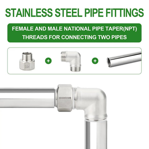 304 Stainless Steel Reducer Adapter Pipe Fitting 1 Inch NPT Male To 1-1/2 Inch NPT Female For Plumbing And Industrial Piping