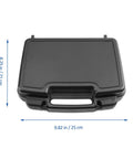 Hardcore Plastic Toolbox With Smooth Detachable Tray Tool Organizer shown from above, black hard case with dimensions 9.82 in x 8.25 in.