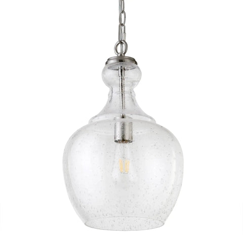 11 Inch Wide Pendant Light With Seeded Glass Shade In Blackened Bronze Finish Flush Mount Ceiling Fixture For Kitchen Island Or Living Room Modern Rustic Style Pendant Lighting