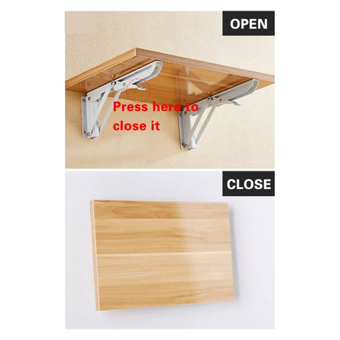 Heavy Duty Triangular Shelf Bracket Set, 2 Pack, Adjustable Wall Mounted Supports For Benches And Tables in open and closed position