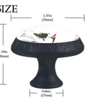 4 Piece Dope Red Crowned Crane Cabinet Knobs with Artistic Glass Design and ABS Material dimensions showing size and shape