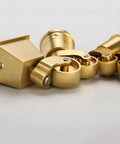 Top Shelf Solid Brass Casters Delivering Three Sixty Degree Swivel Grace For Any Couch Sofa Or Desk Antique Style Gold Cup Roller Set Of Four Built Tough And Smooth Sailing Ready, close-up view of four brass rollers.