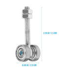 Heavy Duty Double Bearing Sliding Door Roller That Glides Like Butter Rock Solid High Load Replacement Track Wheel, chrome metal design, 2.79 inches long.