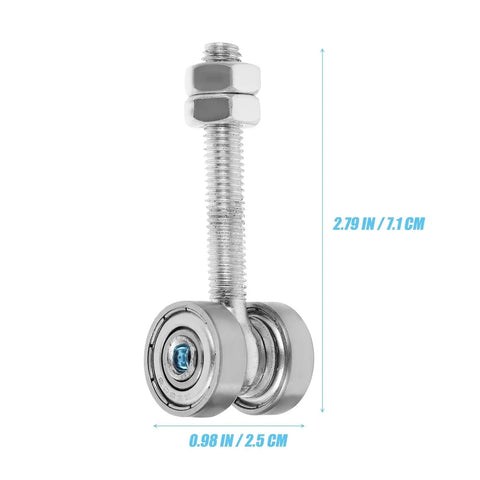 Heavy Duty Double Bearing Sliding Door Roller That Glides Like Butter Rock Solid High Load Replacement Track Wheel, chrome metal design, 2.79 inches long.