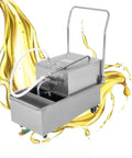 Commercial Kitchen Deep Fryer Oil Filter Pump With Quiet High Flow Motor, showing stainless steel design and flexible tubing.