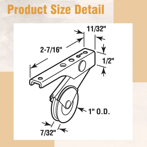 Diagram showing dimensions of 4 Pack Heavy Duty Stainless Steel Sliding Screen Door Rollers 1 Inch Smooth Glide With Spring Loaded Arm