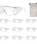 Boss Level Anti Fog Safety Glasses 10 Pack Impact Resistant Over Frames protective eyewear, clear design with storage pouch.