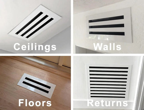 Dope 16x10 Modern AC Vent Cover White For Ceilings Walls And Floors Slick Linear Slot Diffuser Grille in various installations